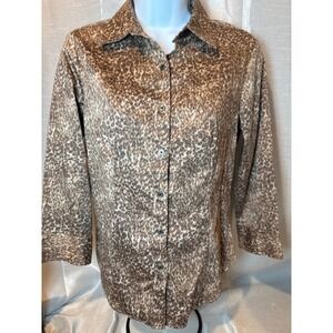TALBOTS Women's Brown Leopard Print Button Down Shirt Size 6‎